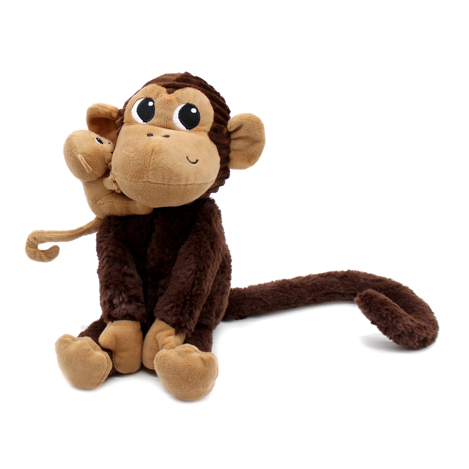 Peluche singe Zazou maman et son bébé marron chocolat – Les Ptipotos – vue 7