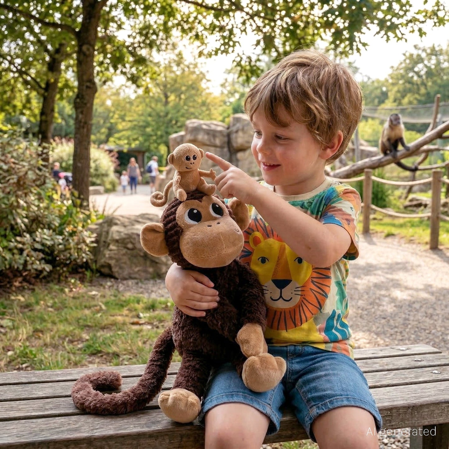 Peluche singe Zazou maman et son bébé marron chocolat – Les Ptipotos – vue 2