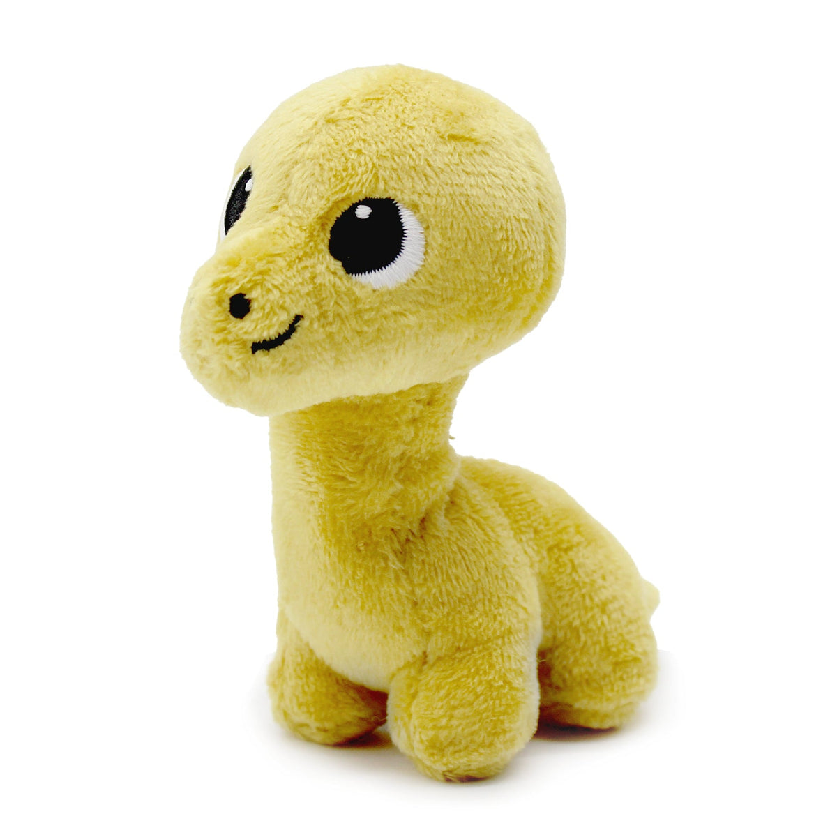 Peluche Marcus le diplodocus maman et son bébé jaune moutarde - vue du bébé dino - Les Ptipotos