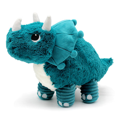 Peluche Penelops le tricératops maman et son bébé bleu paon - vue de profil de la peluche maman tricératops- Les Ptipotos