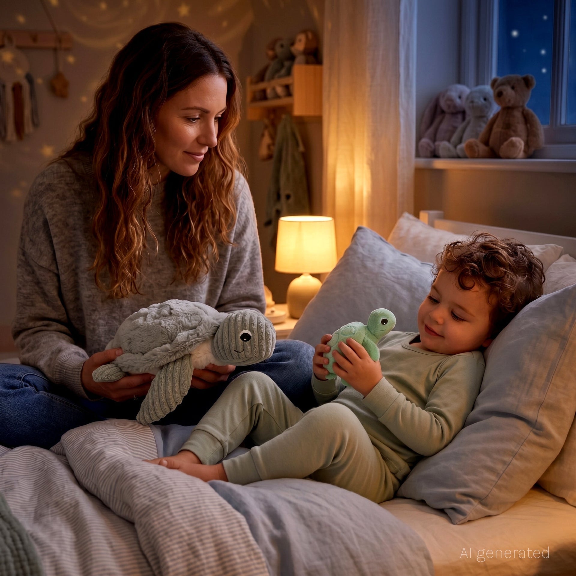 Peluche tortue Sauvenou maman et son bébé bleu – Les Ptipotos – vue 2