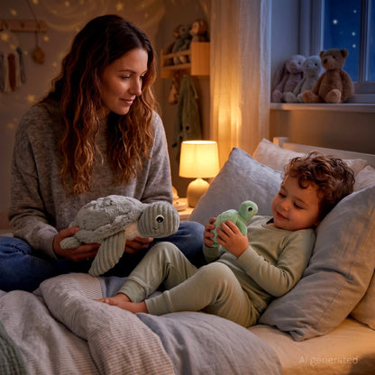 Peluche tortue Sauvenou maman et son bébé bleu – Les Ptipotos – vue 2