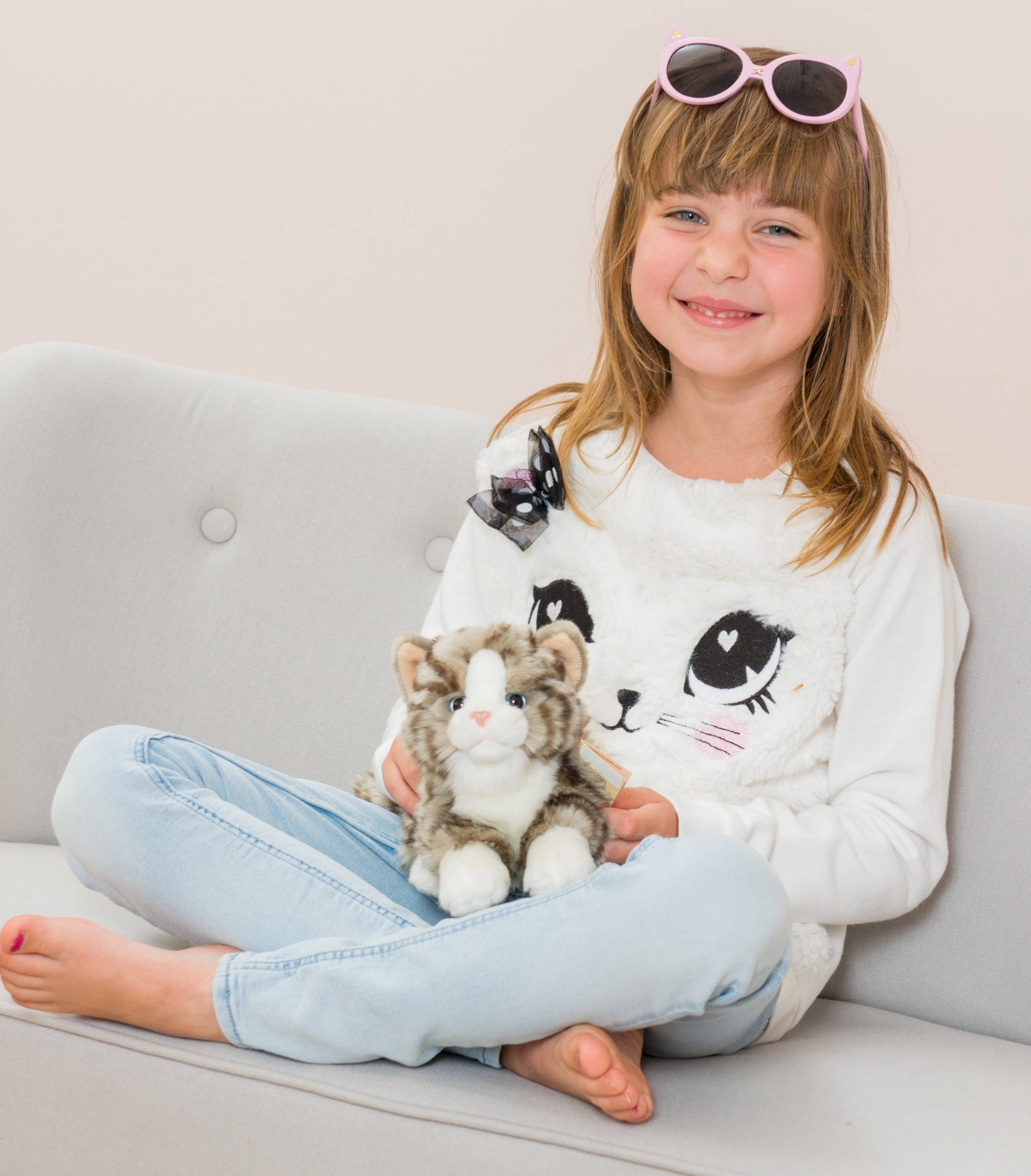 Peluche Chat Couché Gris – 20 cm - Teddy Hermann