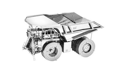 MetalEarth: CAT / CAMION MINIER 7.8x4.7x4.2cm, maquette 3D en métal avec 3 feuilles, sur carte 12x17cm, 14+