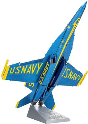 MetalEarth: ICONX - BLUE ANGELS F/A -18 SUPER HORNET 14x12.5x14.5cm, maquette 3D en métal avec 2 feuilles multicolorées, en boîte 13,5x22x2cm, 14+