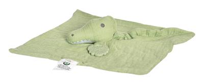 Tikiri Safari: DOUDOU BIOLOGIQUE vert - CROCODILE avec anneau de dentation en caoutchouc naturel 30x30cm, sur carte, 0+