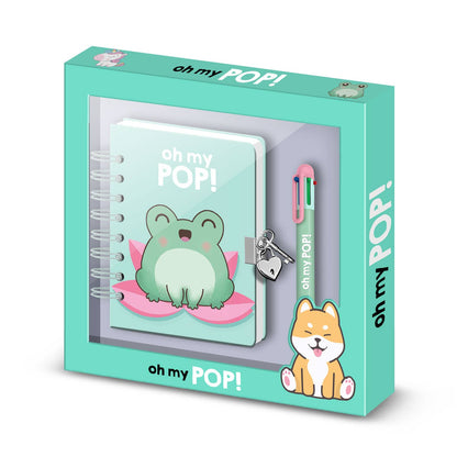 Tagebuch-Set + 6-Farben-Stift Oh My Pop! „Froggy“