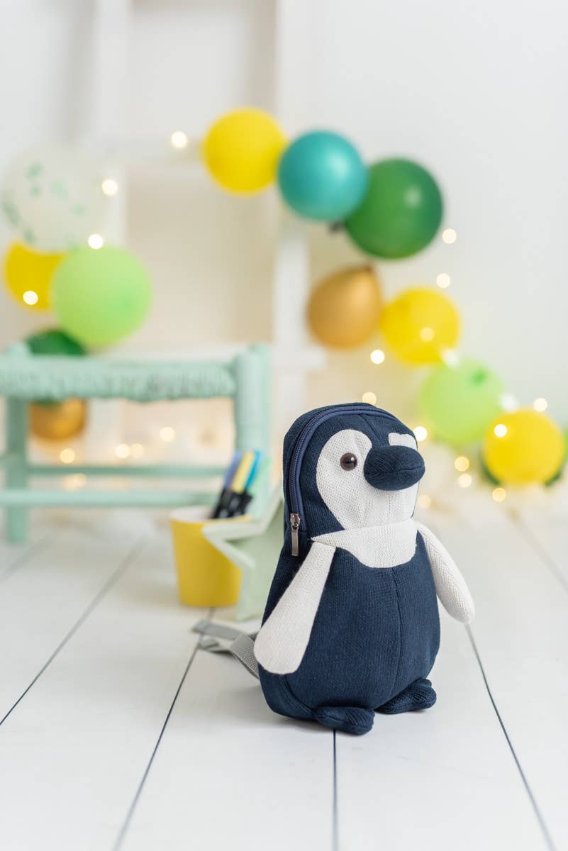 Gehäkelter Pinguin-Rucksack – Blau und Weiß