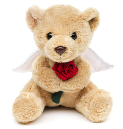 Schutzengel-Teddybär-Plüschtier mit roter Rose