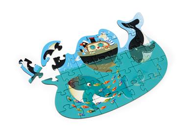 Scratch Puzzle Compact 31pcs: CONTOUR PUZZLE/BALEINES 30x21cm, en boîte forme 16x16x4cm, 3+