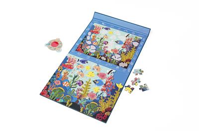 Scratch Puzzle Magnétique: MYSTERY - OCÉAN 80pcs, avec boucle avec filtre rouge 24,5x30,5cm (plié), 52,3x30,5cm (déplié), 2-en-1: puzzle et jeu de recherche, 4+