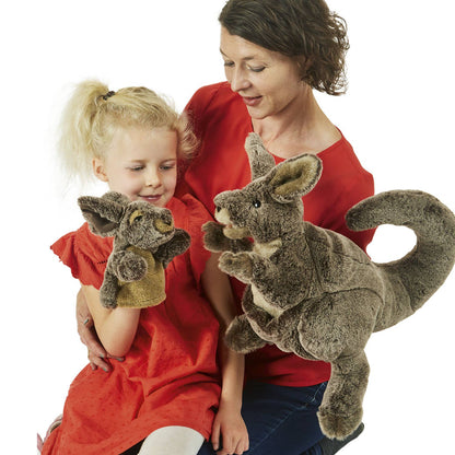 Marionnette à main Kangourou avec bébé 3178/Kangourou avec Joey Folkmanis réaliste