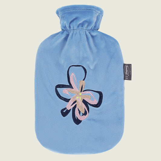 Bouillotte à eau déhoussable fleurs bleu clair thermoplastique Fashy