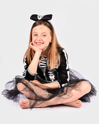 Robe squelette avec serre-tête 122-128 cm 6-8 ans