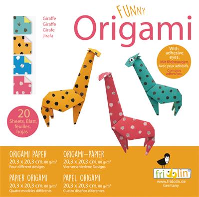 Funny Origami: GIRAFFE 20x20cm, 20 feuilles avec 4 dessins