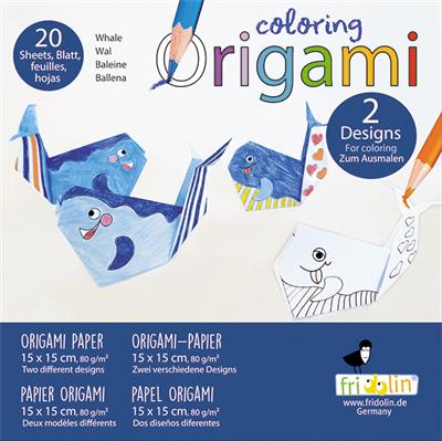 Coloring Origami: BALEINE 15x15cm, 20 feuilles avec plusieurs dessins, 6+