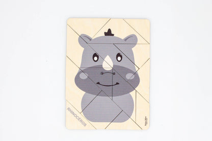 Tangram Rhinocéros en bois, 14 pièces – Reine Mère