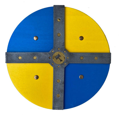 Historischer runder Wikingerschild, gelb und blau, Thor L