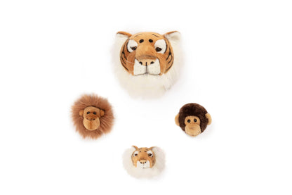 Mini-Wanddekoration Kuscheltier-Tierköpfe: Dschungel-Set