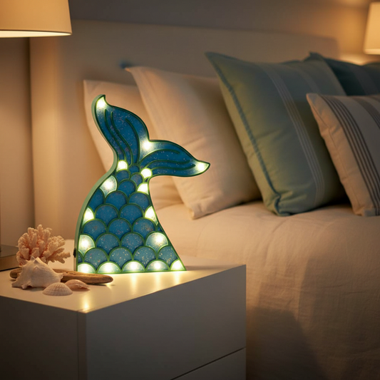 Leuchtfiguren aus Holz mit Meerjungfrau und Muschel