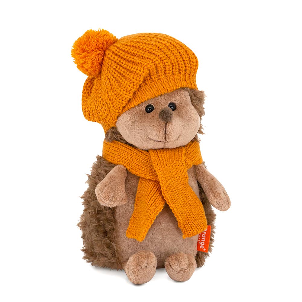 Peluche le hérisson Fluffy avec béret rayé moutarde 20cm
