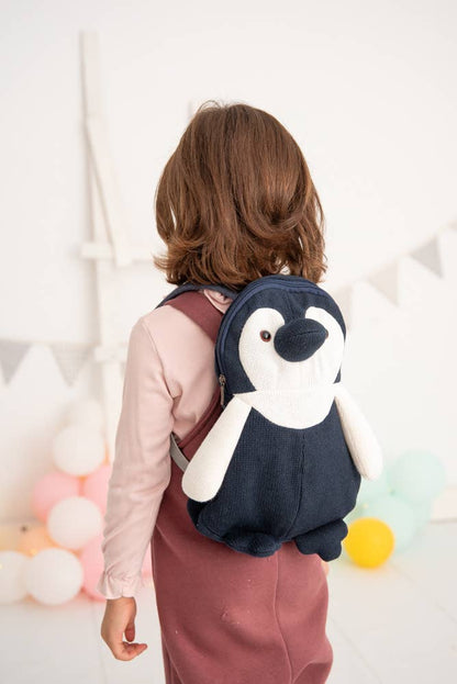 Gehäkelter Pinguin-Rucksack – Blau und Weiß
