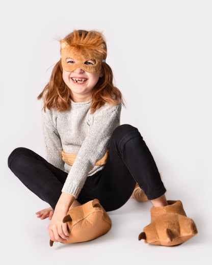 Chaussons lion tailles EU 30-34 avec masque et queue