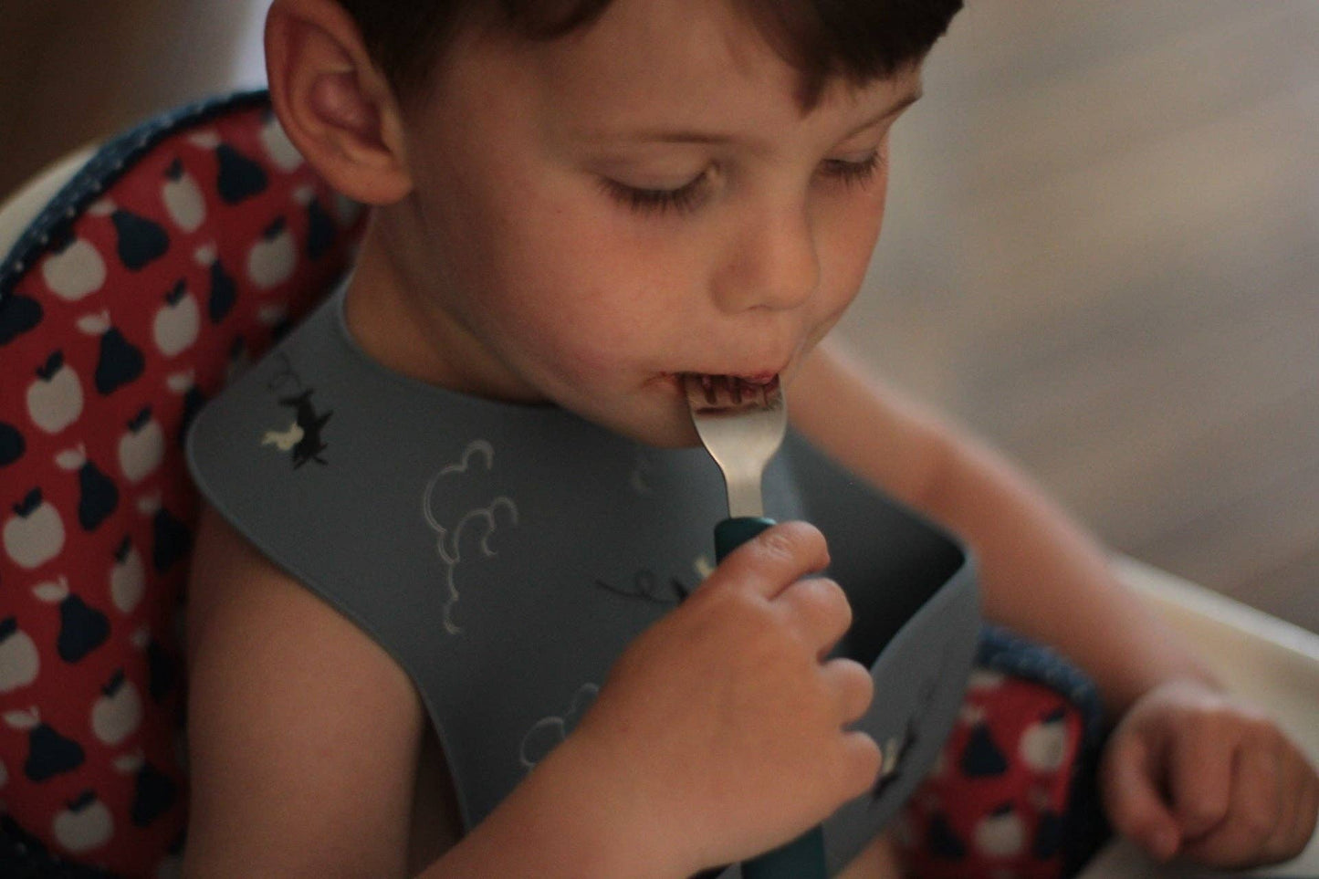 Set de couverts fourchette/cuillère/couteau - gris et bleu