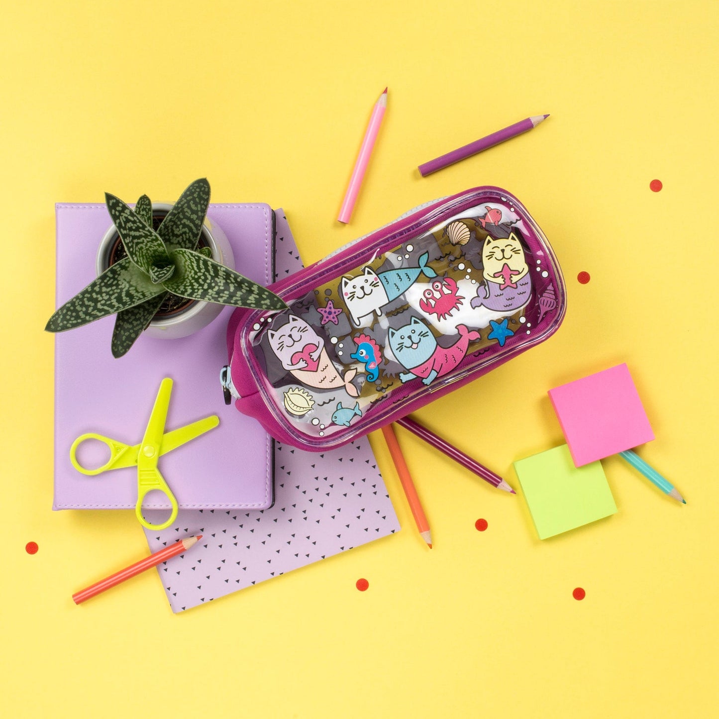 Trousse scolaire en PVC – chat sirène