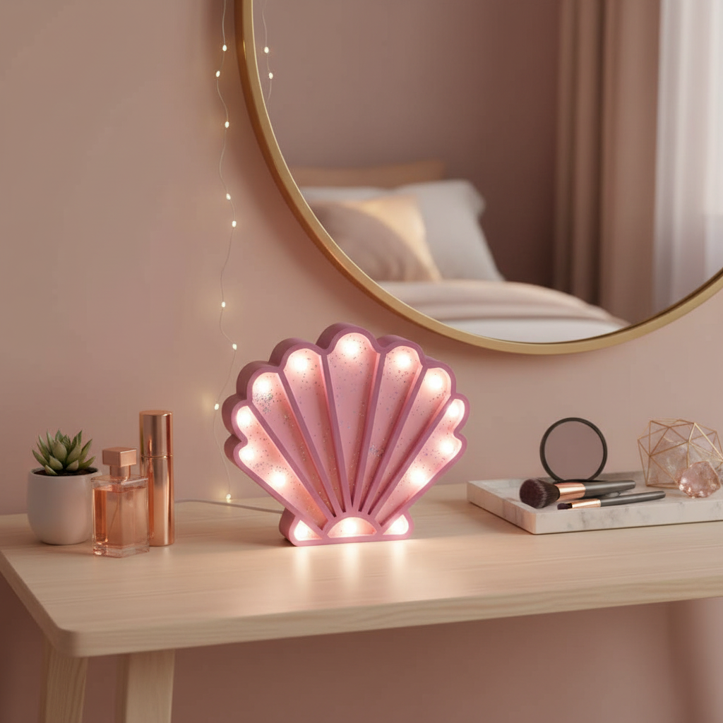 Leuchtfiguren aus Holz mit Meerjungfrau und Muschel