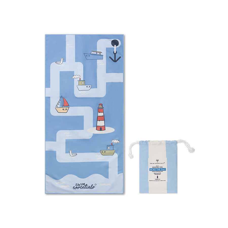 Microfiber Beach Towel - Blue - Seas The Day - 135 x 65 cm