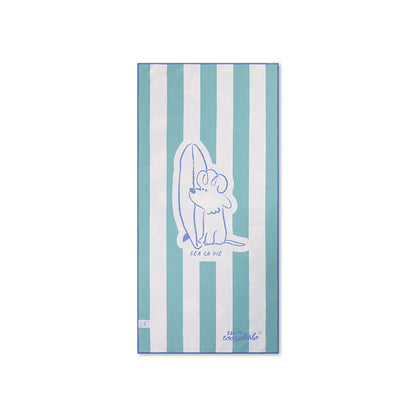 Beach Towel Microfiber - Green - Surf Dogs - 135 x 65 cm