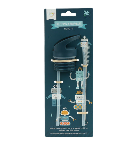 Kit bouchon, paille et goupillon - Robots – vue 2 – A Little Lovely Company