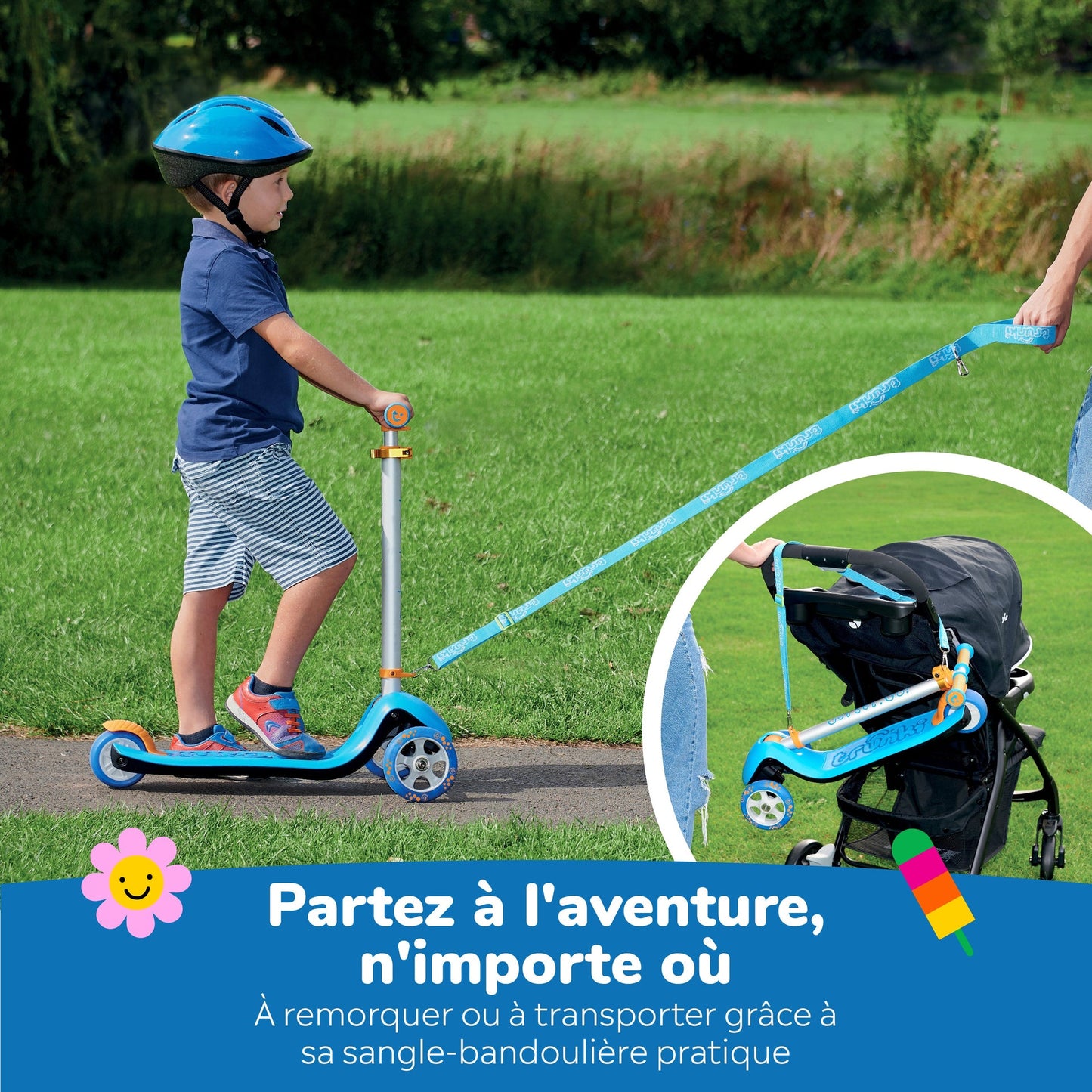 Trunki Trottinette pliante à 3 roues - Large 4-7 ans (Bleue)