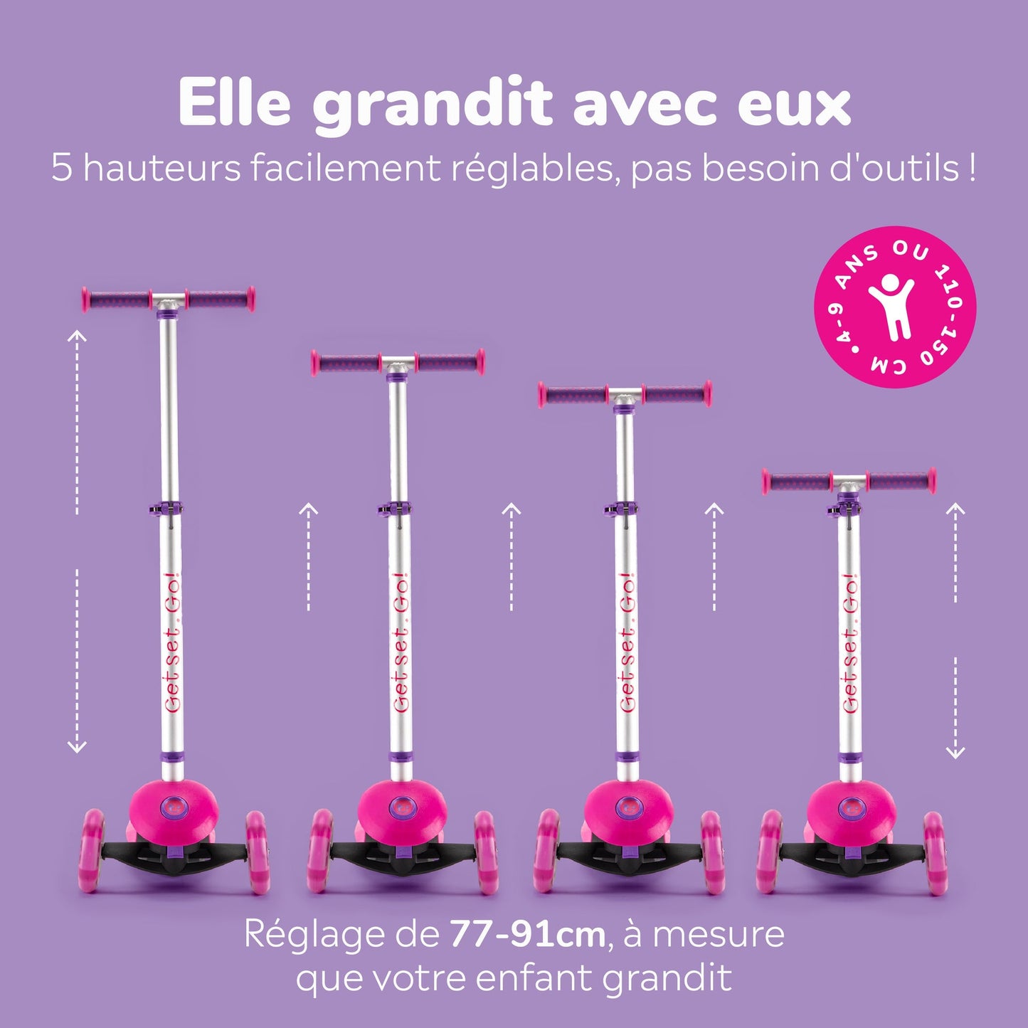 Trunki Trottinette pliante à 3 roues - Large 4-7 ans (Rose)