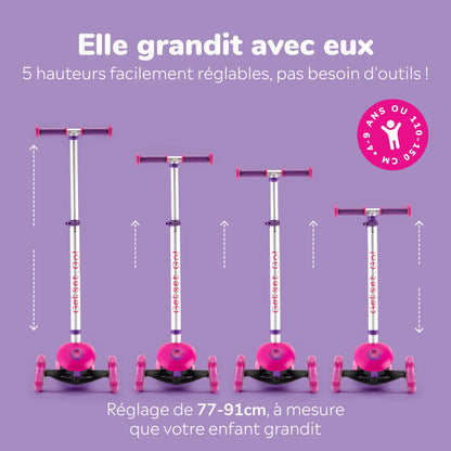 Trunki Trottinette pliante à 3 roues - Large 4-7 ans (Rose)