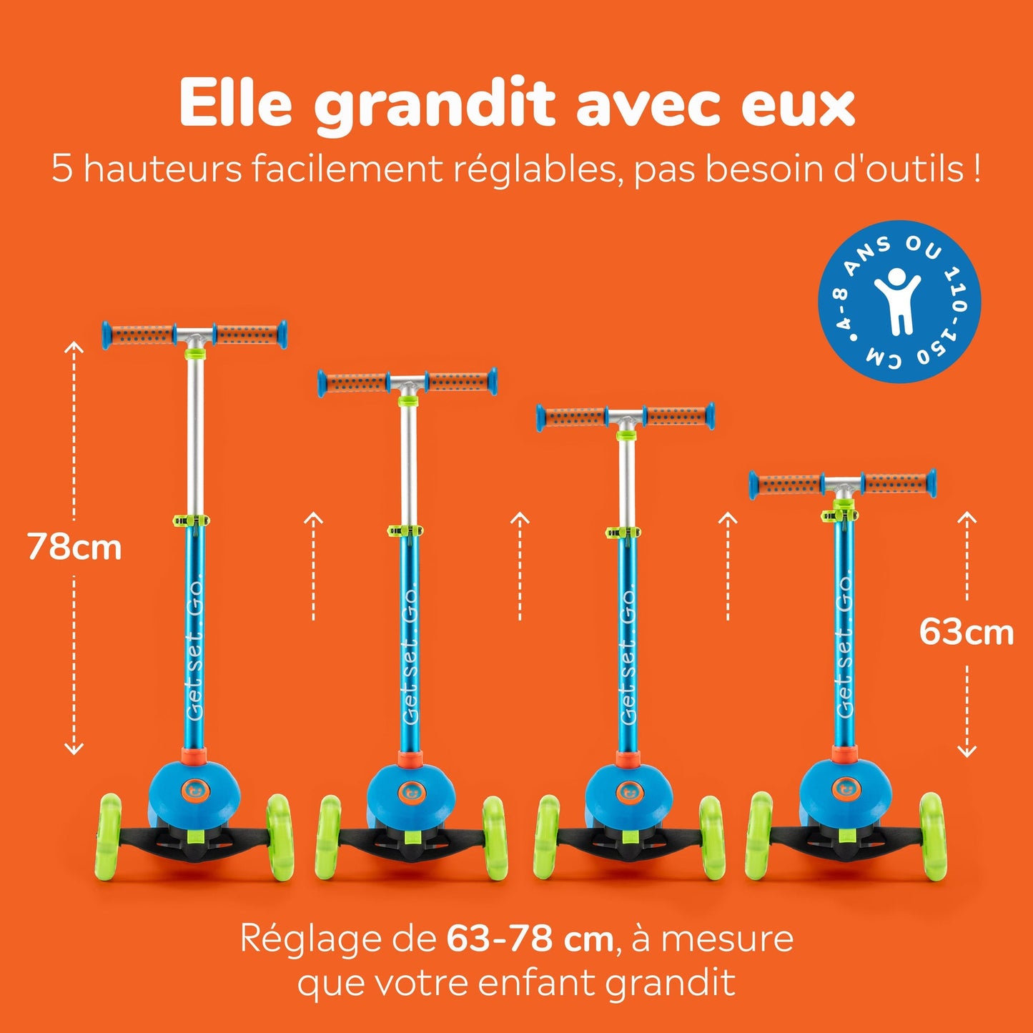 Trunki Trottinette pliante à 3 roues - Petite 2-5 ans (Bleue)
