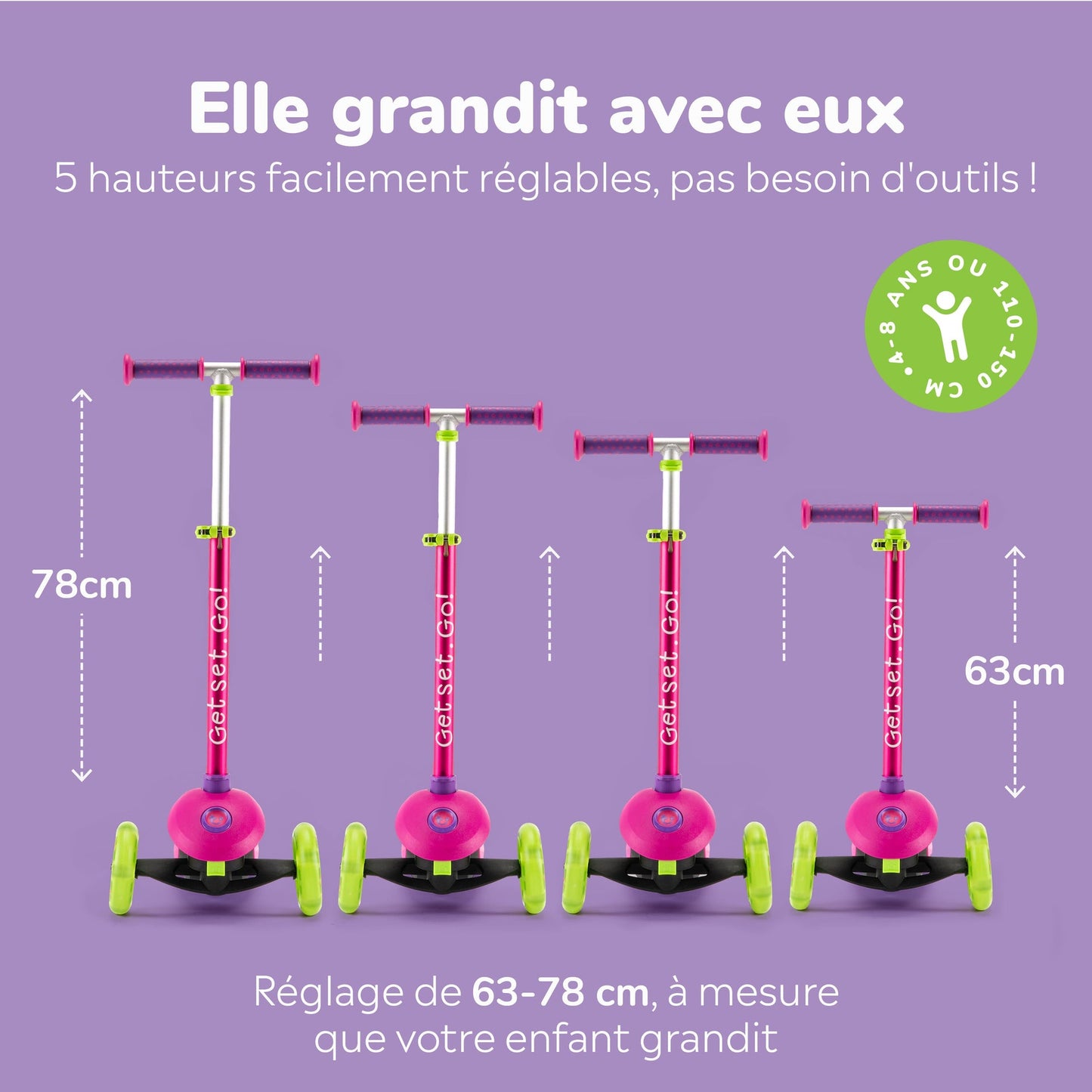 Trunki Trottinette pliante à 3 roues - Petite 2-5 ans (Rose)