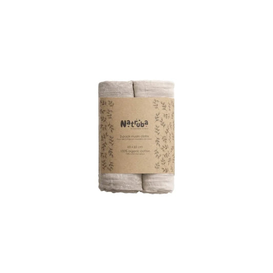 Lot de 2 langes en mousseline de coton bio Crème - Natruba