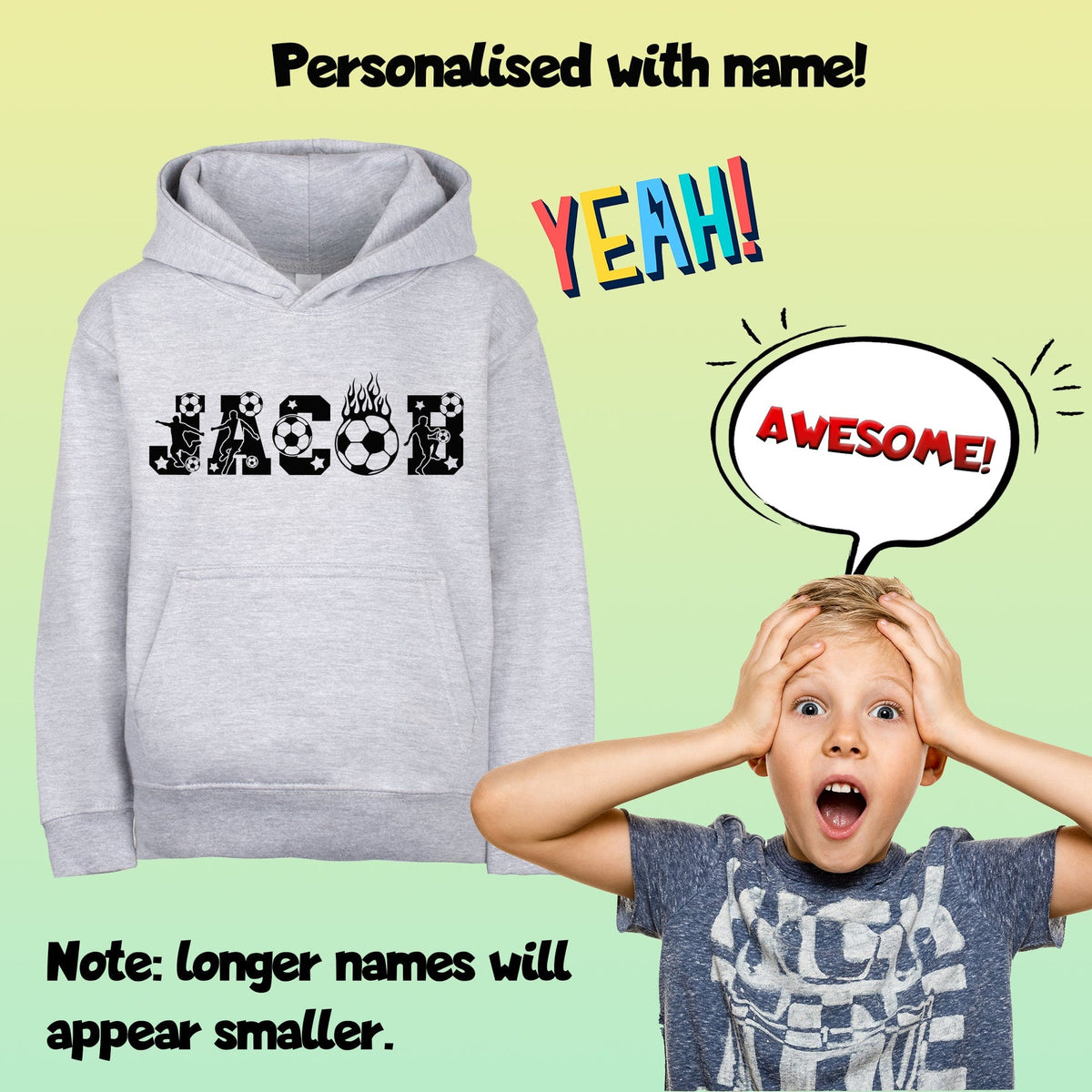 Fußball-Kapuzenpullover – Fringoo Fußball-Grau für Jungen, Baumwollreich, weicher Kapuzenpullover – Fußball-Alphabet-Grau