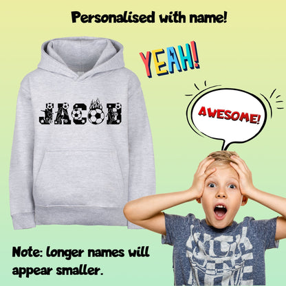 Fußball-Kapuzenpullover – Fringoo Fußball-Grau für Jungen, Baumwollreich, weicher Kapuzenpullover – Fußball-Alphabet-Grau