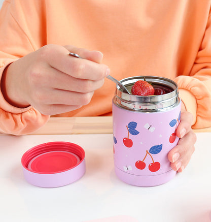 Pot alimentaire isotherme en inox - Cerises – vue 2 – A Little Lovely Company