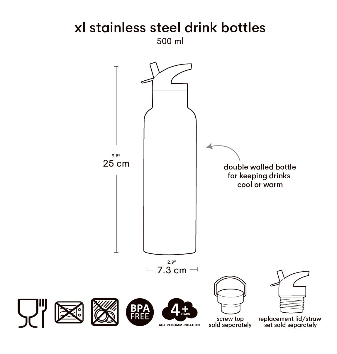 Gourde XL en inox - Cœurs – vue 9 – A Little Lovely Company