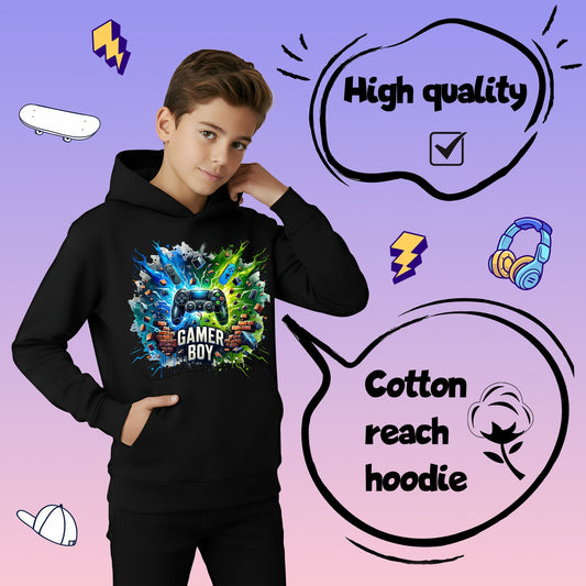 Gaming Hoodie – Fringoo Gaming for Boys Cotton Rich Soft Hooded – Gaming Boy Thunder Black
