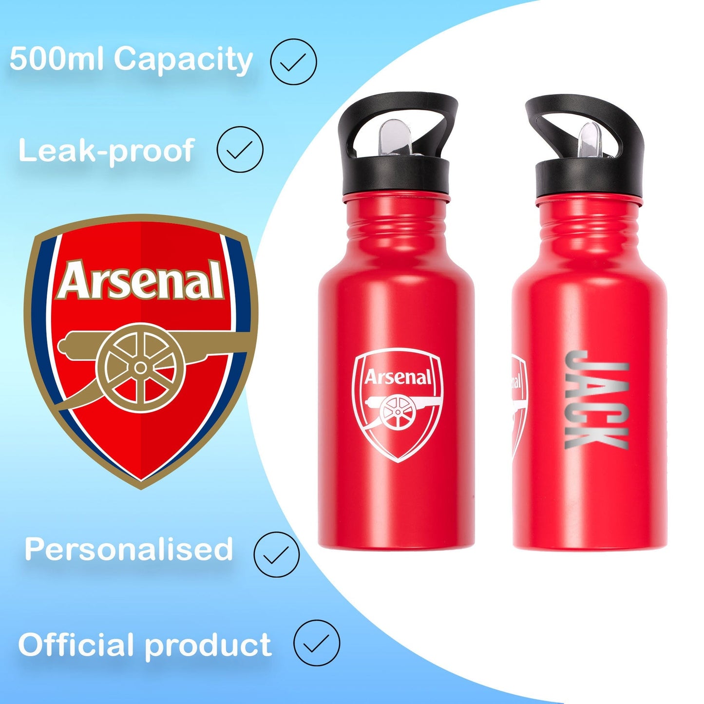Gourde en acier inoxydable avec paille – Arsenal FC Metal 500ml