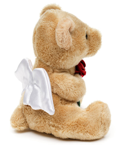 Schutzengel-Teddybär-Plüschtier mit roter Rose