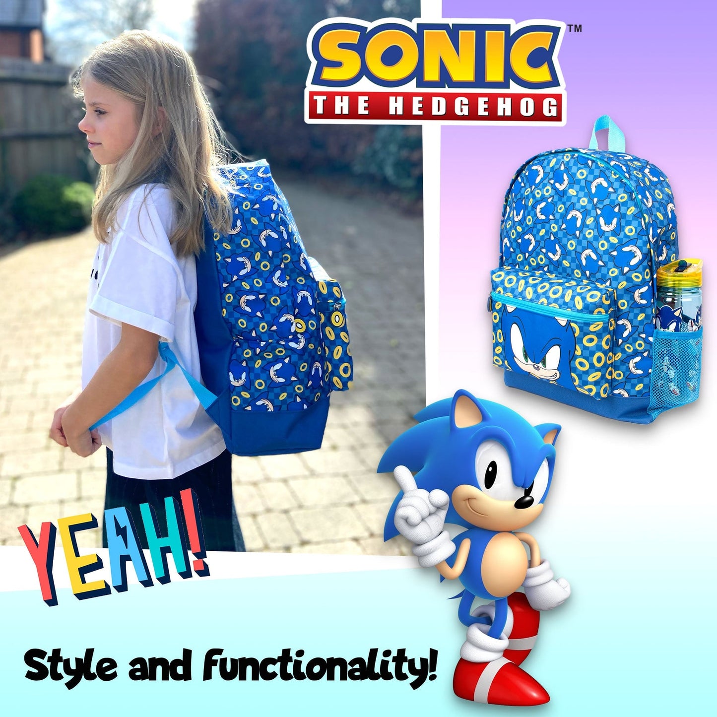 Sonic the Hedgehog enfant Sac à dos — sac à dos scolaire officiel with Your Child's Name