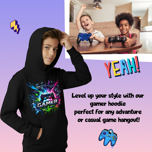 Gaming Hoodie – Fringoo Gaming for Boys Cotton Rich Soft Hooded – Gaming Splash Black