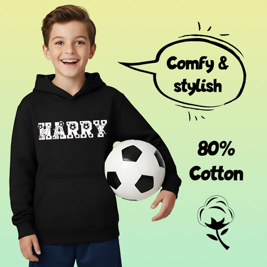 Football Hoodie - Fringoo Football Black for Boys Cotton Rich Soft Hooded - Football Alphabet Black