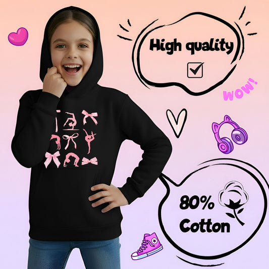 Gymnastik-Kapuzenpullover – Fringoo Gymnastic for Cotton Rich Soft Hooded – Schleifenmotiv schwarz
